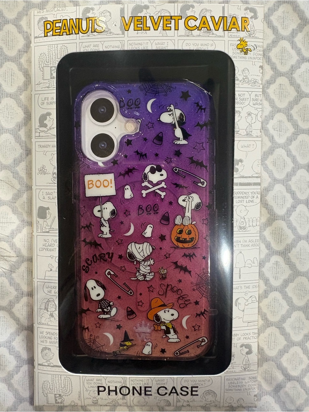 Peanuts Halloween Glitter Phone Case - Purple to Pink Ombré
